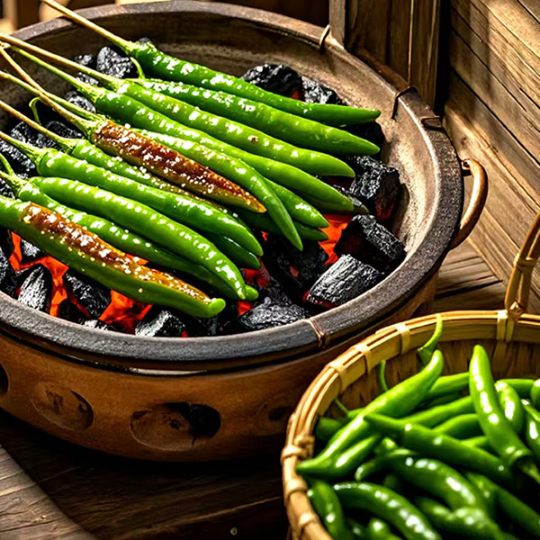 Grilled green pepper with charcoal.pic